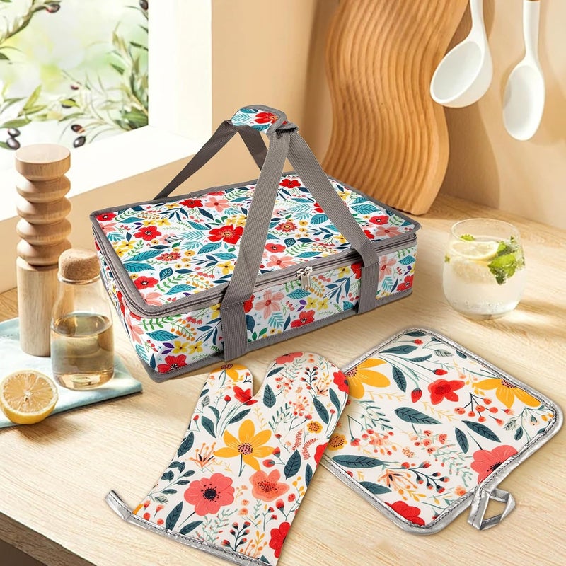 QEES Pioneer Woman Insulated Casserole Carriers for Hot or Cold Food+Oven Mitts and Pot Holders Sets,Oven Gloves+Hot Pads.Pioneer Woman Kitchen Stuff.Pioneer Woman Kitchen Accessories,Gifts for Women (3) - Image 5